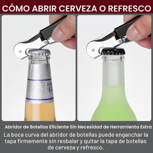 Vista 4 de Abrevino profesional resistente, llave de vino compacta y plegable, sacacorchos de acero inoxidable resistente, doble bisagra, cortador de lámina