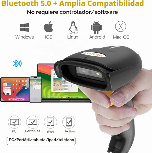 Vista 4 de VOTTAN Escáner de código de barras QR 2D, Bluetooth y 2.4G inalámbrico y USB con cable para conectar iPad teléfono, tableta, PC, POS, UPC EAN 1D