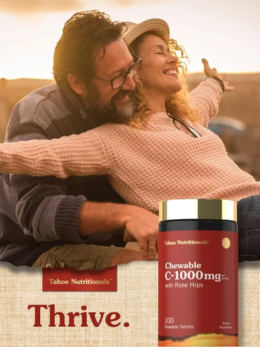 Vista 6 de Carlyle Masticables de vitamina C 1000 mg 100 tabletas Sabor naranja natural Suplemento vegetariano, sin OMG y sin gluten Tahoe