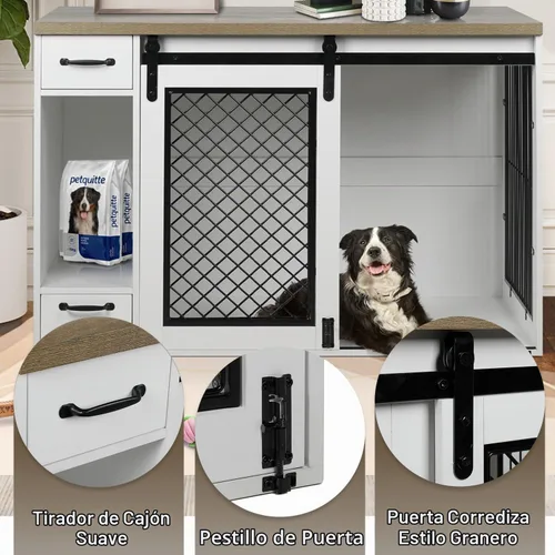 Vista 5 de Muebles de madera para perros de 47.2 pulgadas, resistentes para perros extragrandes, color blanco