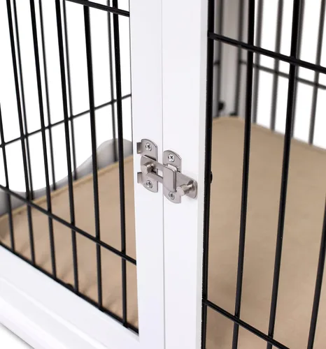 Vista 8 de INTERNET'S BEST Perrera decorativa para perros con cama para mascotas, casa pequeña para mascotas, jaula interior de doble puerta, muebles de madera