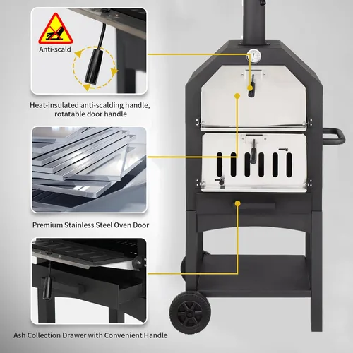 Vista 3 de Dawmilon Horno de pizza de leña para exteriores para el patio trasero y camping - Horno de pizza portátil para patio con piedra para hornear, pala