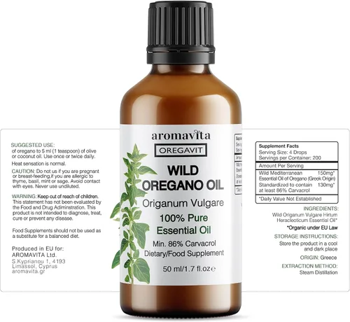Vista 2 de Oregavit Aceite de orégano griego salvaje 100% puro, 100% puro sin diluir, 86-90% Carvacrol, alta potencia, apoyo inmunológico, a base de plantas