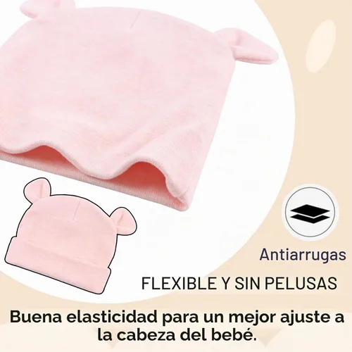 Vista 4 de Bamery Gorro de hospital para niñas recién nacidas, grueso, lindo, oso, de algodón, para 0-6 meses Blanco+albaricoque Rosa+púrpura+gris
