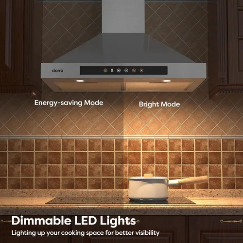 Vista 4 de CIARRA Campana extractora inteligente de 30 pulgadas con control de voz, compatible con Alexa/Google Home/Smart Life Assistant, campana