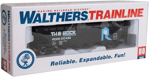 Vista 3 de Walthers Trainline Offset Hopper-Ready to Run-Rock Island (negro, azul, blanco) 931-1423 Modelo de ferrocarril a escala HO - Modelo de carga