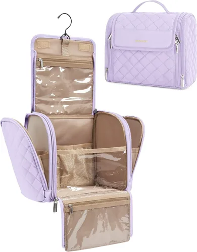 Vista 23 de BAGSMART Neceser de viaje para maquillaje con gancho para colgar, bolsa de cosméticos, organizador de gran capacidad, resistente al agua, para Beige