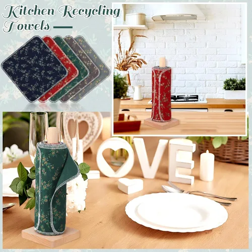 Vista 2 de 25 toallas de papel reutilizables de algodón reutilizables, absorbentes y lavables, con rollo de paños de cocina para cocina (flor de Tayal)