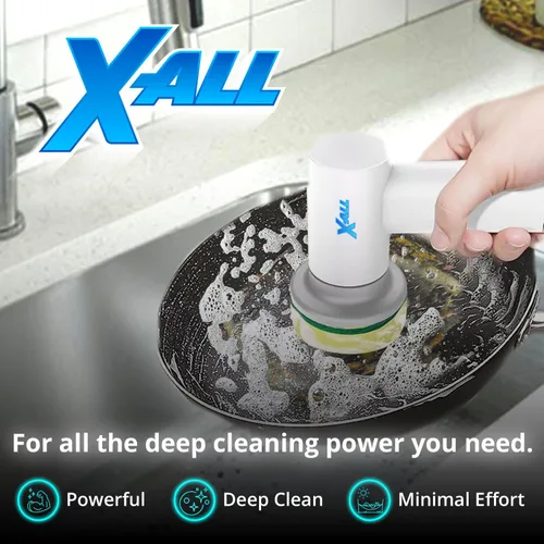 Vista 4 de X-All Limpiador eléctrico giratorio – Herramienta de limpieza recargable ligera e impermeable con control de 2 velocidades con 2 cabezales