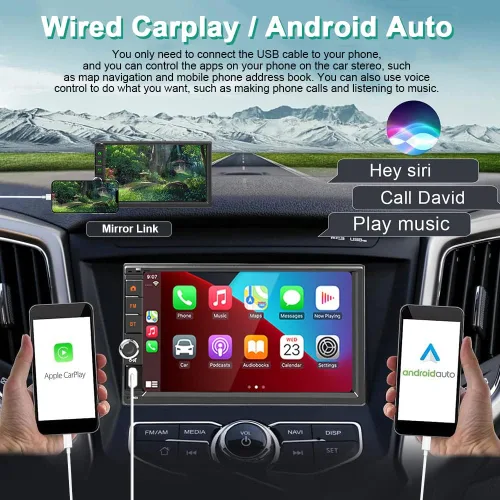 Vista 3 de Double Din Car Stereo Wireless Carplay Android Auto,7 Inch QLED Touch Screen Car Radio with AHD Rearview Backup Camera Bluetooth Dual Mic Mirror