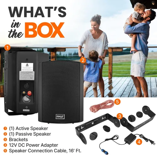 Vista 3 de Pyle Sistema de altavoces Bluetooth impermeable + receptor Bluetooth amplificador de cine en casa (negro)