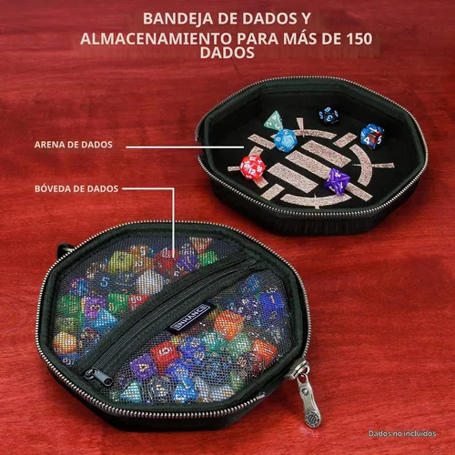 Vista 2 de ENHANCE Bandeja y estuche para dados DND – Soporte para dados DND para hasta 150 dados D&D con exterior duro resistente e interior suave protector.