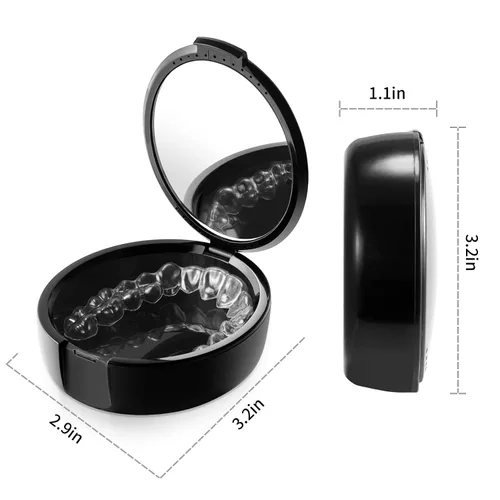 Vista 3 de Annhua Funda protectora bucal con espejo delgado para dentadura, soporte retenedor de plástico resistente con orificios de ventilación compatible