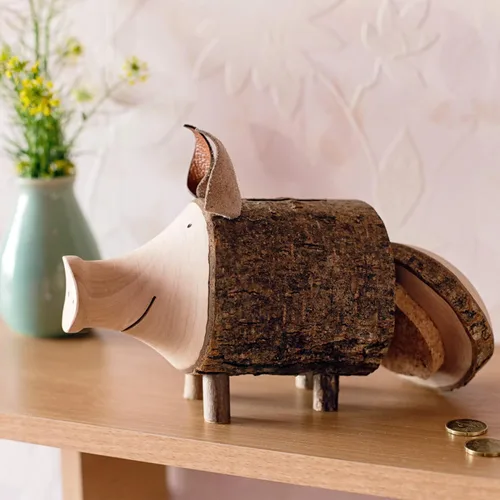 Vista 6 de Forest Decor Alcancías de madera – Adorable figura de cerdo para niñas y niños – Caja de dinero de ahorro de madera para adultos – Bonita decoración