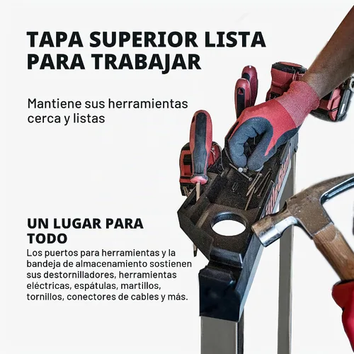 Vista 5 de Escaleras Little Giant Jumbo Step, taburete plegable de 3 pasos, 2.2 pies de aluminio, con plataforma, pasamanos y bandeja para herramientas