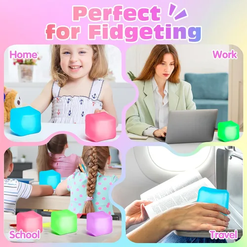 Vista 6 de Paquete de 4 Cubos Antiestrés, Pelotas Antiestrés con Forma de Cubo de Hielo de Elevación Lenta para Adultos y Niños, Juguete Sensorial Fidget
