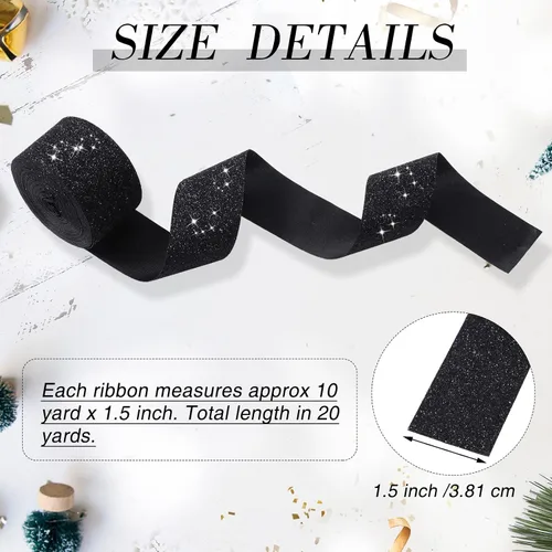Vista 2 de LOYIM Cinta negra con purpurina de 20 yardas, cinta brillante con borde cortado para envolver regalos, manualidades, coronas, Navidad, árboles