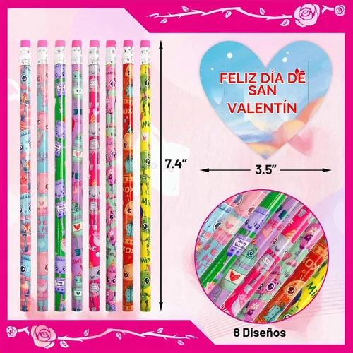 Vista 2 de ceiba tree Lápices para el día de San Valentín con tarjetas, lápices de corazón para niños, a granel con borradores, 30 unidades, lápiz de madera