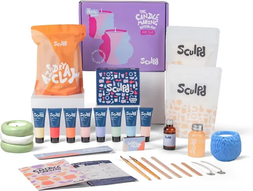 Vista 15 de Sculpd Kit de alfarería para hacer velas para adultos con arcilla secada al aire y juego de pintura acrílica, cera de soja ecológica no tóxica