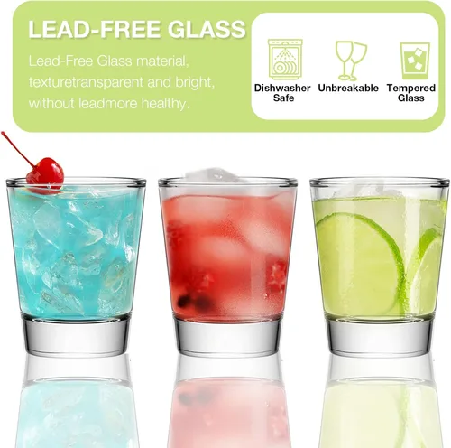Vista 3 de Gencywe Juego de 6 vasos de chupito con base pesada, vasos de chupito transparentes de 1.6 onzas a granel, pequeños vasos de whisky para vodka