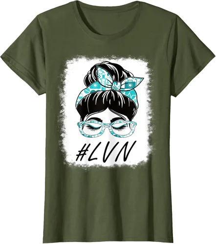 Vista 6 de LVN - Camiseta para mujer con licencia vocacional para enfermera, moño desordenado, Día Mundial de la Salud