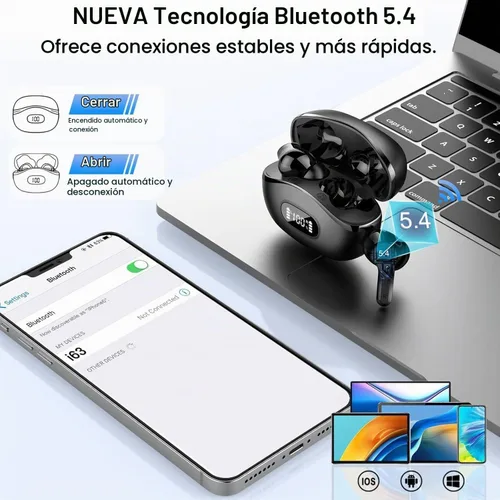 Vista 3 de Auriculares inalámbricos, auriculares Bluetooth 5.4 HiFi Stereo, auriculares con 4 micrófonos ENC con cancelación de ruido, auriculares Bluetooth