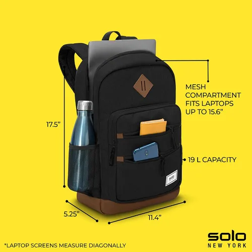 Vista 3 de Solo New York Mochila para laptop para mujeres y hombres, bolsa de mano para viajes y trabajo, bolsa ligera, bolsillos laterales de malla, se adapta
