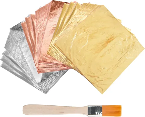 Vista 13 de YongBo Hojas de hojas doradas, 200 piezas de papel de aluminio dorado de 5.5 pulgadas para manualidades, pintura, dorado, slime, diseño de uñas