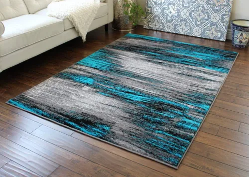 Vista 18 de Masada Rugs, Alfombra moderna y contemporánea, azul, gris y negro (2 pies x 3 pies)