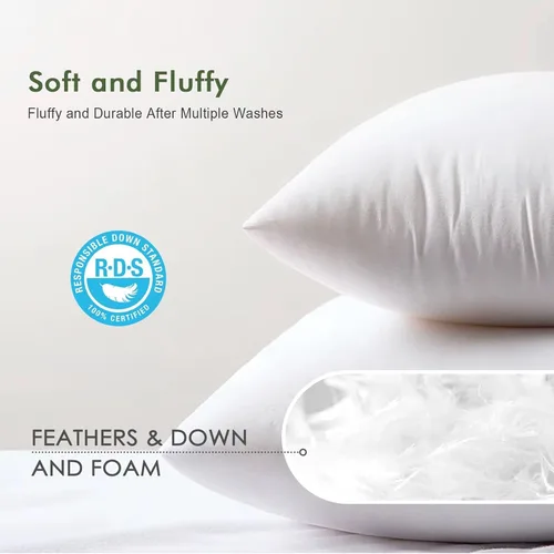 Vista 5 de TOPGREEN Rellenos de Almohada de Plumas y Plumón 12 x 12 pulgadas, Juego de 2, Funda de Algodón 100% Orgánico, Almohadas Decorativas Cuadradas