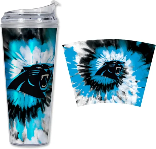 Vista 61 de Rico Industries NFL Football Glitter 24 onzas Vaso de purpurina acrílico con tapa con bisagra, Vaso de doble pared oficialmente licenciado con pajita