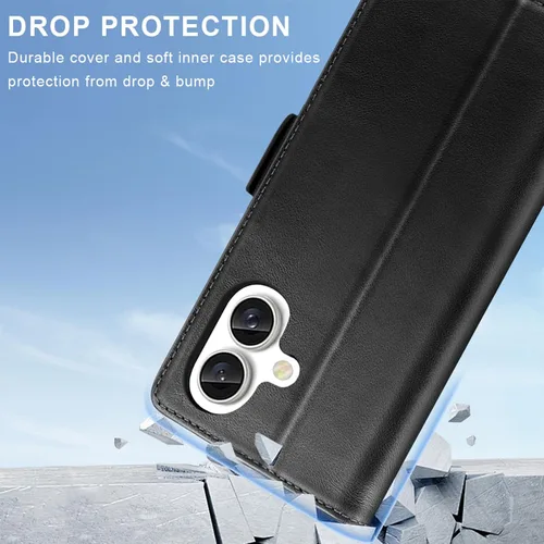 Vista 7 de KEZiHOME Funda de piel auténtica compatible con iPhone 16, con bloqueo RFID, con soporte para tarjetas, función atril magnético, funda protectora