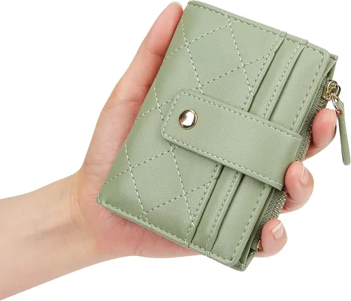Vista 72 de Cartera de cuero para mujer, pequeña, compacta, plegable, con bolsillo para monedas con cremallera