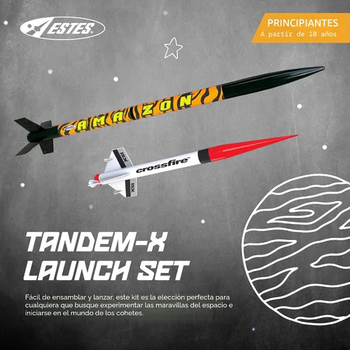 Vista 2 de Estes 1469 Tandem X Rocket Launch Set, conjunto de modelo de cohete volador preconstruido para principiantes para edades de 10+, incluye sistema