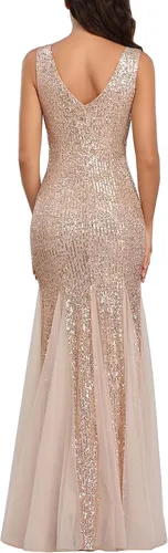 Vista 2 de A ARFAR Vestido de lentejuelas para mujer, vestido de fiesta de tul para mujer, vestido sexy con cuello en V, vestidos largos formales, vestidos