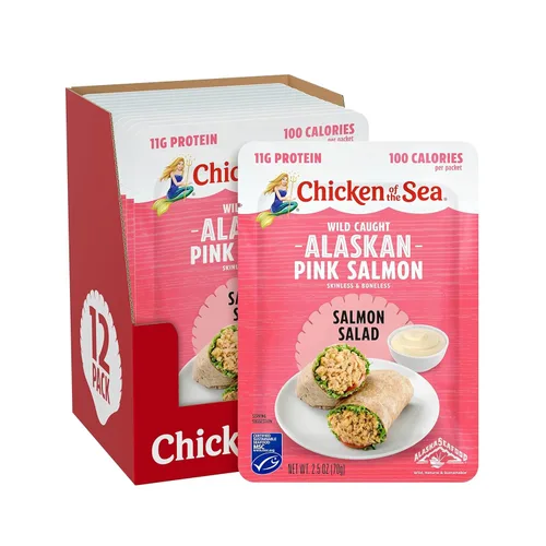Vista 24 de Pollo del mar sin piel y sin hueso Pacífico ahumado salmón, bolsa de 3 onzas (paquete de 12)