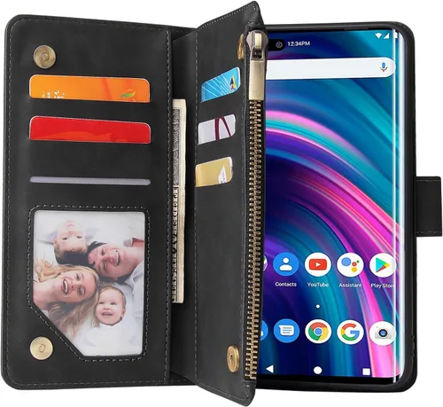 Vista 2 de Asuwish Funda compatible con BLU Bold N2, protector de pantalla de vidrio templado y funda de cuero con tapa para tarjetero, accesorios