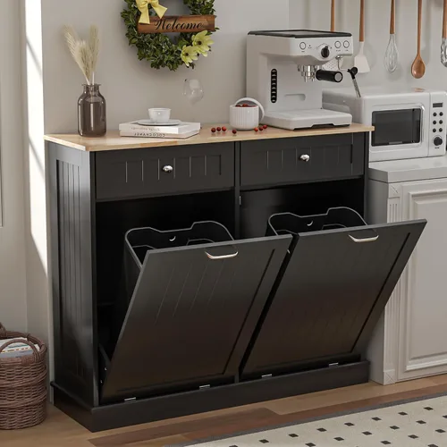 Vista 10 de Spurgehom Gabinete de Basura Inclinable de 13 Galones Bote de Basura de Cocina Oculto Gabinete de Basura y Reciclaje Independiente con Cajón Oculto