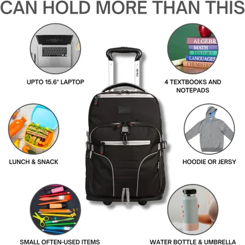 Vista 3 de J World New York Mochila rodante Lunar, bolsa para laptop con ruedas, Negro -, Mochila rodante Lunar, bolsa para laptop con ruedas