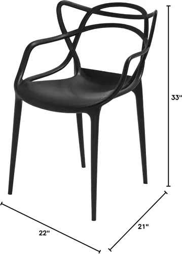 Vista 3 de Mid-Century - Silla de comedor con curva de plástico moldeado (juego de 2), color negro