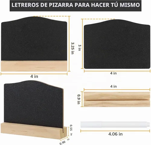Vista 2 de Mini letreros de pizarra con soporte, paquete de 16 pizarras de madera reutilizables para mesa de 4 x 3 pulgadas, letreros de comida para bufé