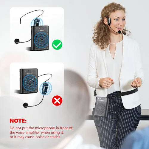 Vista 5 de Bietrun Amplificador de voz para profesores con Bluetooth, amplificador de voz inalámbrico recargable portátil con micrófono para auriculares