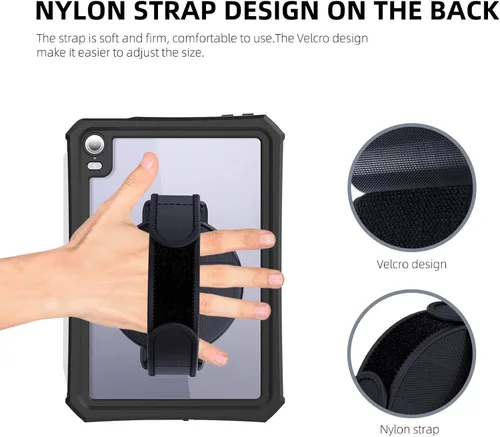 Vista 4 de Soporte adhesivo giratorio de 360 grados, soporte adhesivo ajustable multiángulo para tableta con correa de mano, compatible con iPad Pro 11/12.9