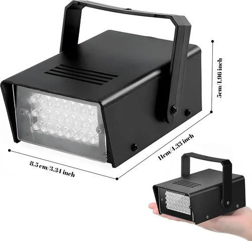 Vista 6 de ENUOLI Mini luz estroboscópica LED de color blanco con 24 LED superbrillantes de control de velocidad variable para clubes de Navidad, efecto