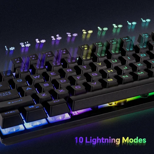 Vista 3 de Juego de teclado para juegos, mouse y mouse con micrófono, todo en uno, USB con cable RGB, retroiluminado, arco iris, botón lateral, compatible