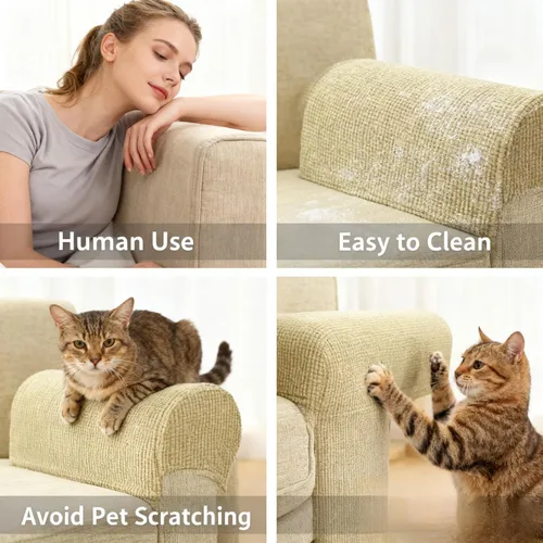 Vista 5 de Fundas elásticas beige a prueba de derrames y arañazos para sofá, sillón reclinable y sillón Ajuste fácil, tela lavable