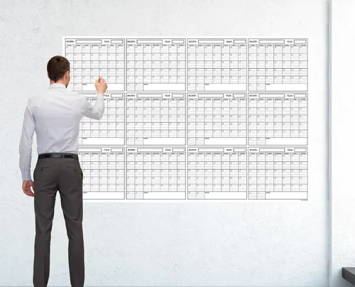 Vista 4 de Lámina de calendario anual SwiftGlimpse tamaño grande, para utilizar con marcadores borrables, para colgar en la pared, 12 meses, reutilizable