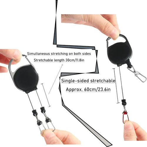 Vista 3 de 2 llaveros retráctiles de doble tirón, carrete retráctil con hebilla de anillo, soporte táctico para tarjetas de identificación con 2 cuerdas