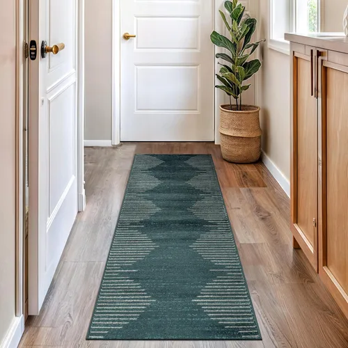 Vista 9 de Rugshop Alfombra bohemia a rayas resistente a las manchas, color beige, 2 x 7 pies