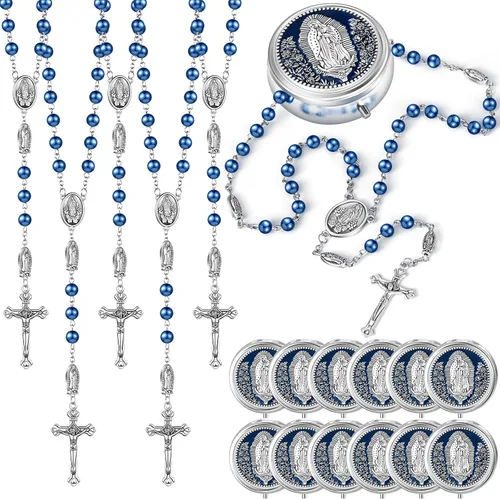 Vista 9 de Jadive Collar de rosario católico de 0.236 in, collar de perlas de cristal con caja de regalo de metal para mujeres y hombres, regalo de oración
